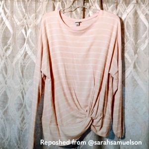 Super soft pink and white stripe knotted top